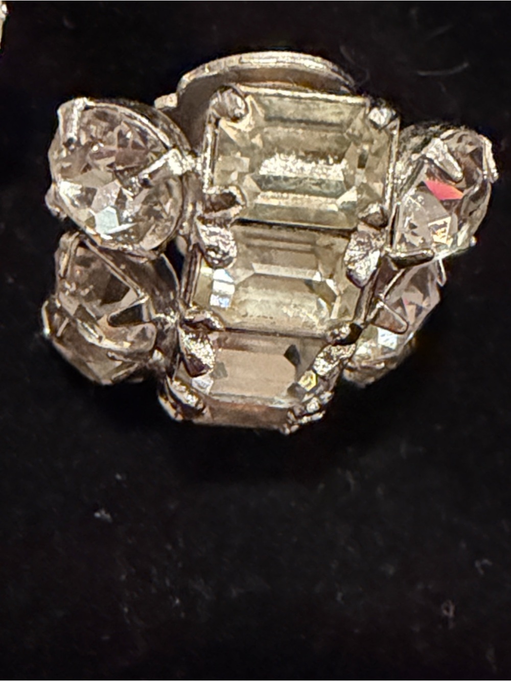Vintage EISENBERG Emerald Cut Clear Rhinestone Clip Earrings - Picture 5 of 6